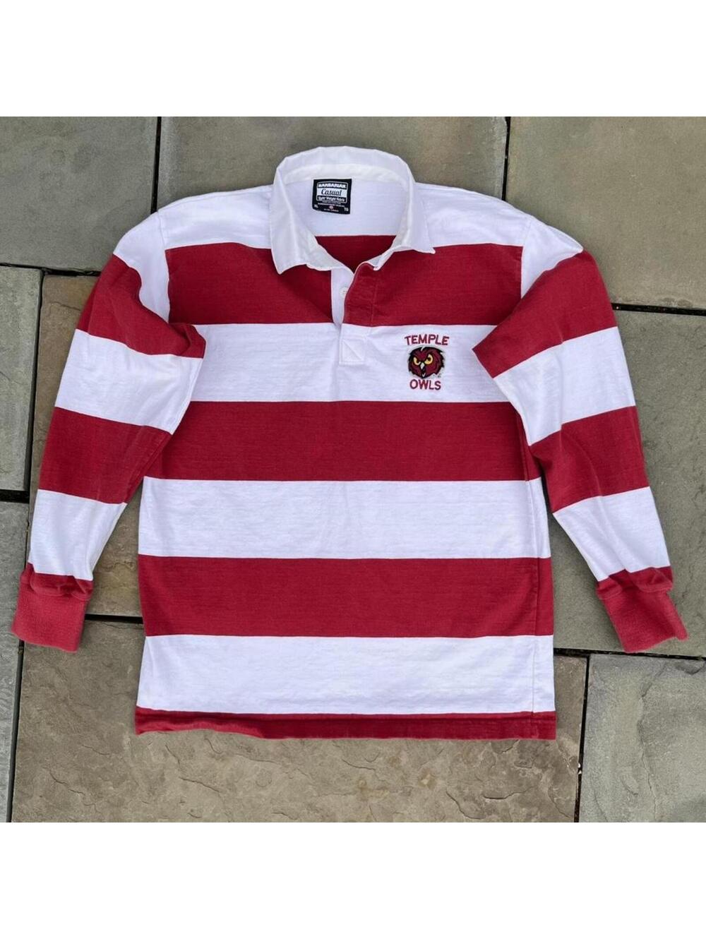 Vintage Y2K Temple University Red White Stripe Rugby Polo